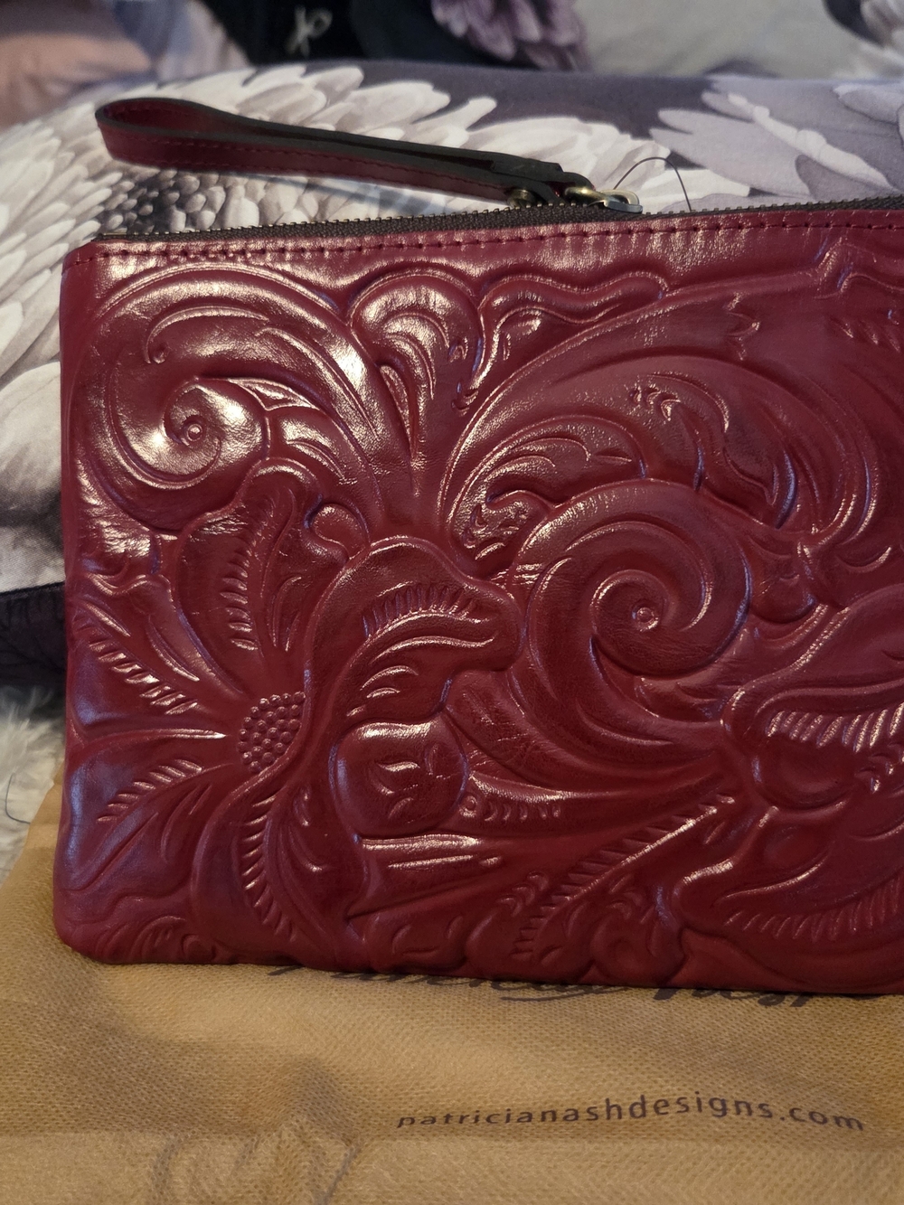 Patricia Nash Embossed Leather Wristlet Clutch - Deep Red